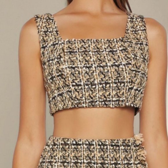 chic plaid tweed stank top & tweed wrap skirt set - Picture 6 of 7